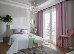 Пудровые шторы в спальне фото