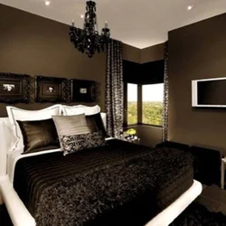 Black beige bedroom interior