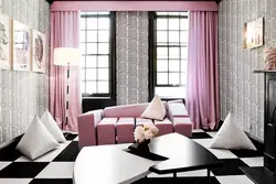 Интерьер гостиной черно розовый