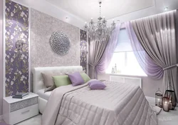 Lavender curtains in the bedroom interior