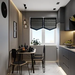 Черный диван в интерьере кухни