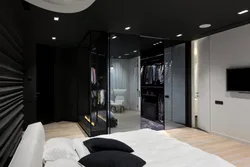 Черный шкаф в интерьере спальни