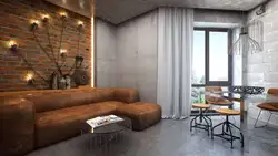 Обои бетон в интерьере гостиной
