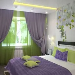 Зеленый и фиолетовый в интерьере спальни
