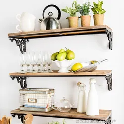 White shelves in the kitchen interior