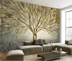 Фотообои с деревом в интерьере гостиной