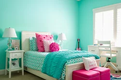 Pink and blue in the bedroom interior