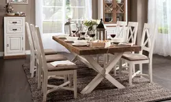 Wooden table and chairs for the kitchen in the interior