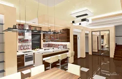 Дизайн холла с кухней в доме
