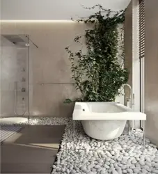 Дизайн ванной комнаты с цветами на полу