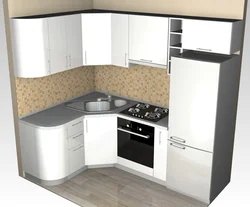 Дизайн кухни с левым углом и холодильником у окна