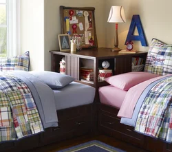Дизайн спальни для девочек с двумя кроватями