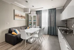 Дизайн кухни в однокомнатной квартире с диваном