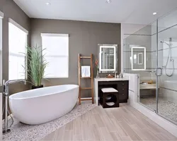 Bathroom design with a bathtub in the center