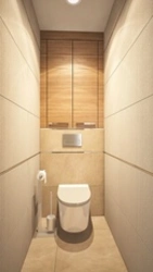 Дизайн туалета в квартире со шкафчиком и плиткой