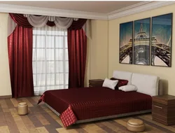 Дизайн бордовых штор в спальню