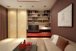 Дизайн гостиной с диваном и шкафом
