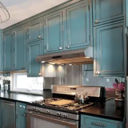 Голубая зеленая кухня фото