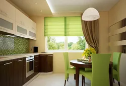 Зеленая кухня какие шторы фото