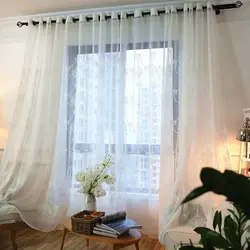 Длина тюли в гостиной фото