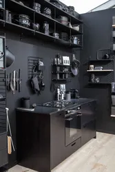 Черные полки на кухне фото