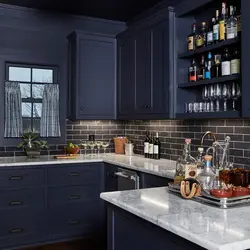 Синяя кухня серая столешница фото