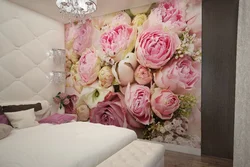 Дизайн спальни фото обои в цветок