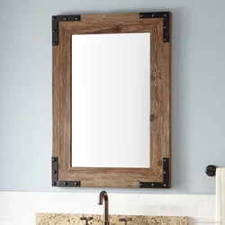 Wooden bathroom mirror photo