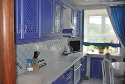 Curtains for blue-gray kitchen photo