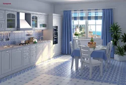Синяя плитка для пола кухни фото