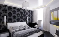 Dark wallpaper in a small bedroom photo