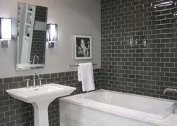 Photo of a bathroom with brick panels