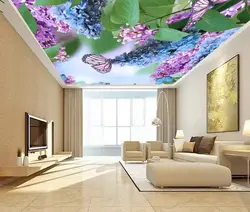 Натяжные потолки с цветами для гостиной фото