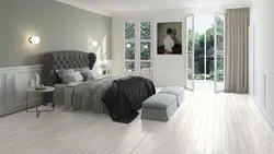 Серый линолеум в интерьере спальни
