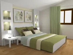 Интерьер спальни с зелеными листьями