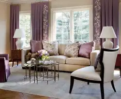 Сиреневый и бежевый цвета в интерьере гостиной