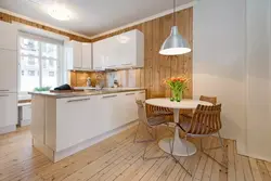 Дизайн кухни деревянный пол