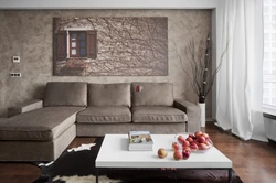 Дизайн гостиной обои за диваном