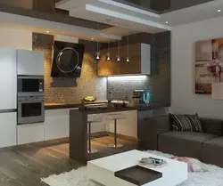 Дизайн гостиной 42 с кухней