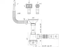 Siphon device for a kitchen sink, sectional photo