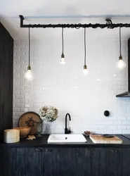 Светильник лофт в интерьере кухни