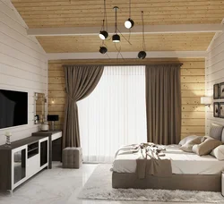 Дизайн спальни в доме из клееного бруса