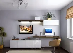 Фото стенки в гостиную с компьютерным столом фото
