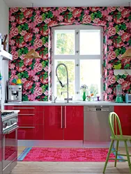 Дизайн обоев на кухню с цветами фото