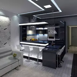 Дизайн кухни гостиной в прямоугольной комнате