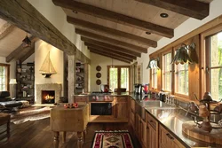 Дизайн кухни гостиной с балками