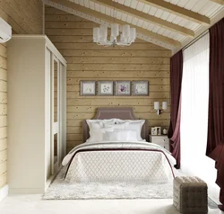 Wooden beams in the bedroom interior