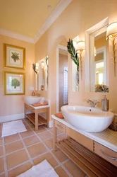 Персиковый интерьер ванной комнаты