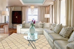 Ковер для гостиной в современном стиле с угловым диваном фото