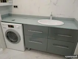 Дизайн ванны с тумбой под стиральную машину